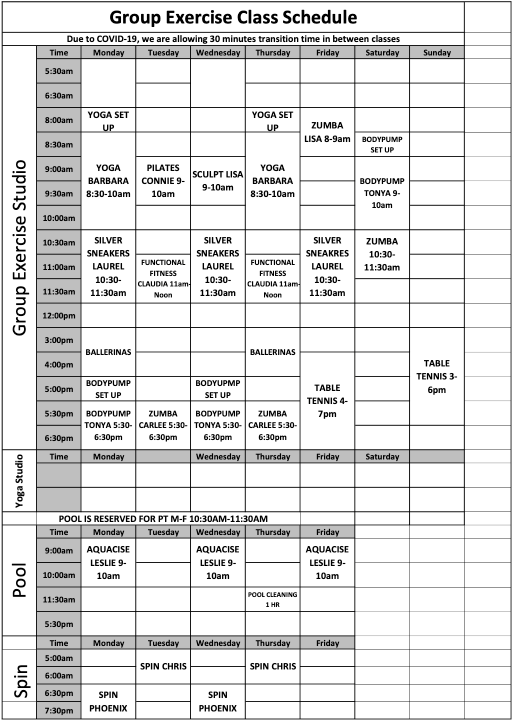 CLASS SCHEDULE - Shasta Athletic Club